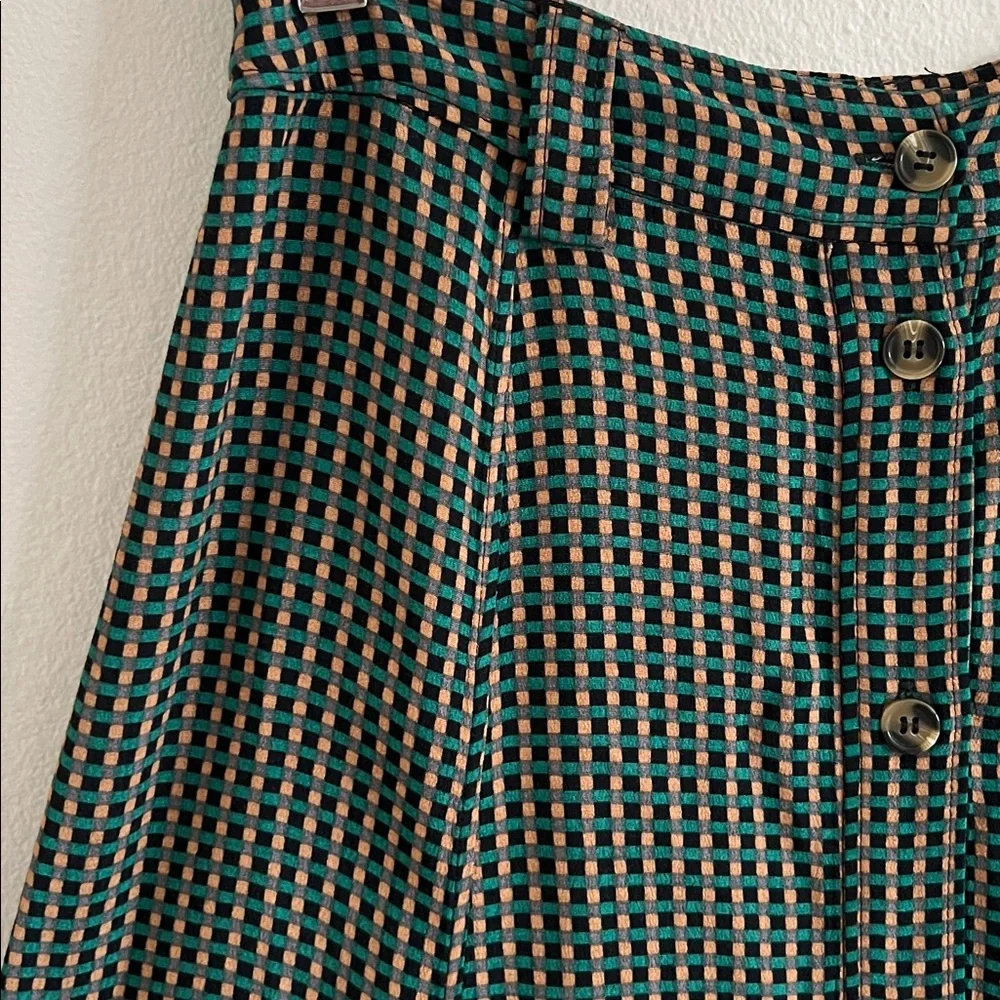 Ganni Black Green Check Button-Front Maxi Skirt size 36 - Picture 3 of 9